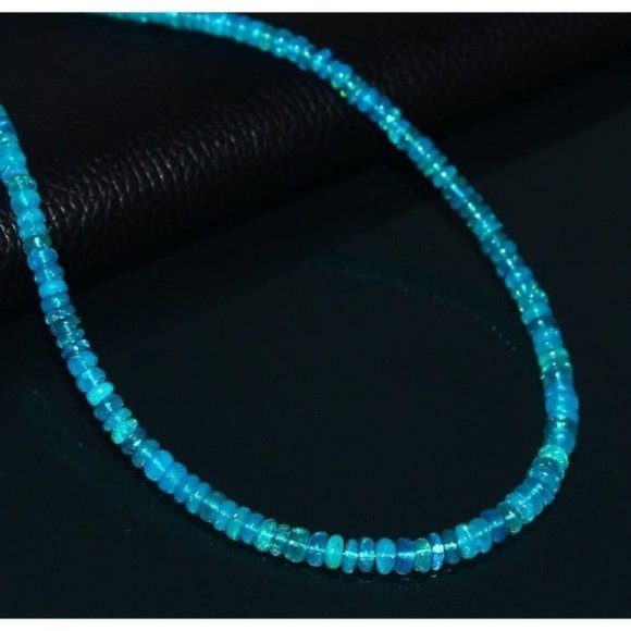 Blue Necklace STUNNING Necklace Ethiopian Paraiba Blue Beaded Fire Opal Necklace - Picture 6 of 9